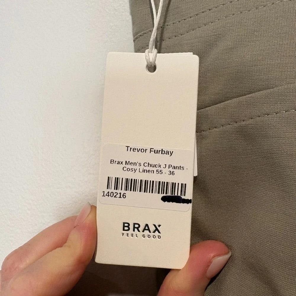 Brax Chuck Pants Mens 36/34 Tan Hi-Flex Jersey Modern Fit 5-Pocket Golf Office